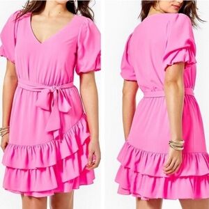 Lilly Pulitzer Martha Stretch Ruffle Dress In Prosecco Pink sz 4